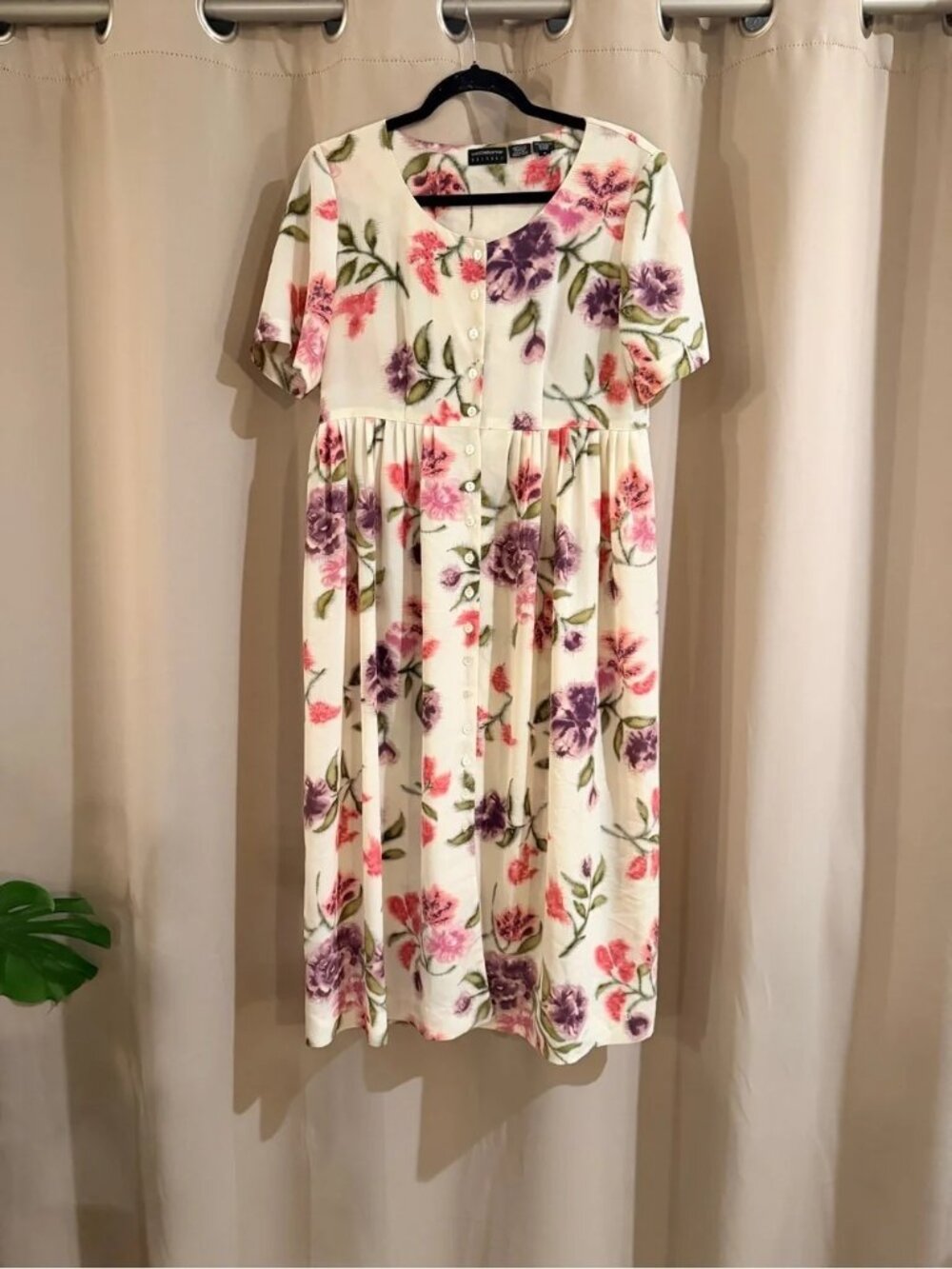 Liz Claiborne Cream Dress with Pink & Purple Floral Print